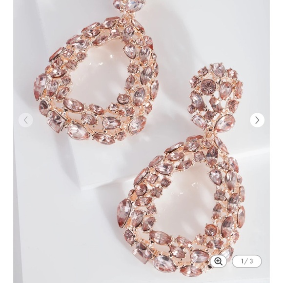 Rose Gold and Pink Gem Teardrop Earrings - Picture 1 of 2